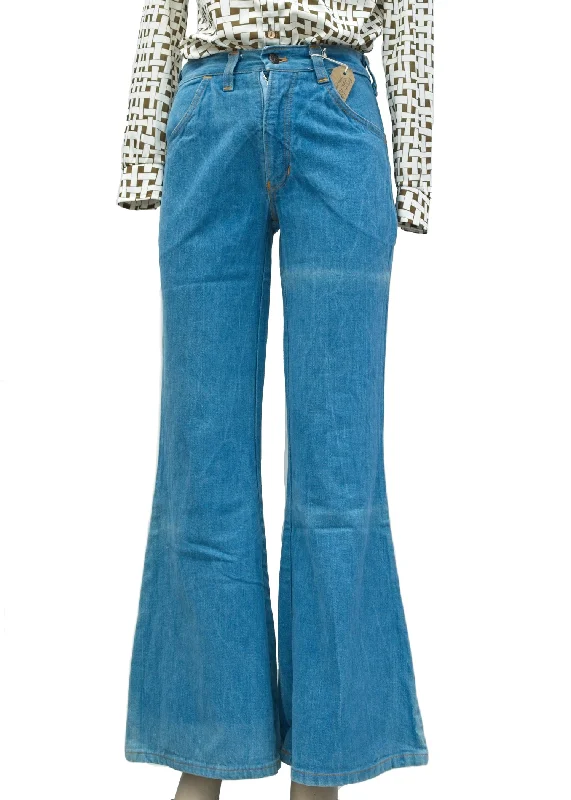 1970s Vintage Blue Brushed Denim Elephant Bell Bottom Flared Jeans Stylish High-Waist Jeans 1970s Vintage Blue Brushed Denim Elephant Bell Bottom Flared Jeans Stylish High-Waist Jeans