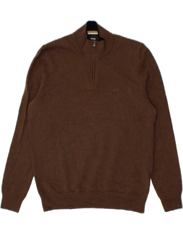 HUGO BOSS Mens Zip Neck Jumper Sweater XL Brown Virgin Wool High Neck Crew Neck V-Neck HUGO BOSS Mens Zip Neck Jumper Sweater XL Brown Virgin Wool High Neck Crew Neck V-Neck