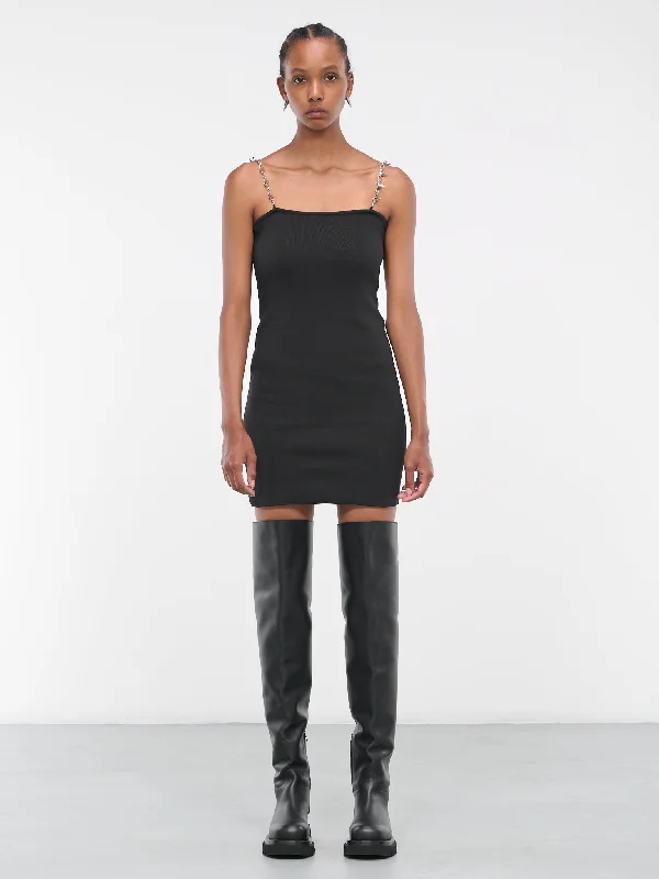 Stud Strap Mini Dress (AAWKN0216YA01-BLK0001-BLACK) Stylish Plaid Mini Dress