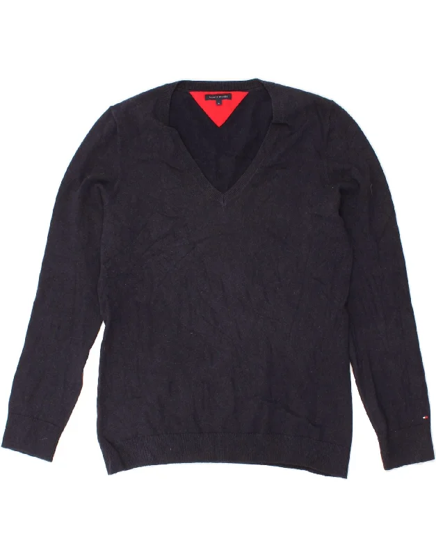 TOMMY HILFIGER Womens V-Neck Jumper Sweater UK 18 XL Navy Blue Cotton Slim Fit Regular Fit Oversized TOMMY HILFIGER Womens V-Neck Jumper Sweater UK 18 XL Navy Blue Cotton Slim Fit Regular Fit Oversized