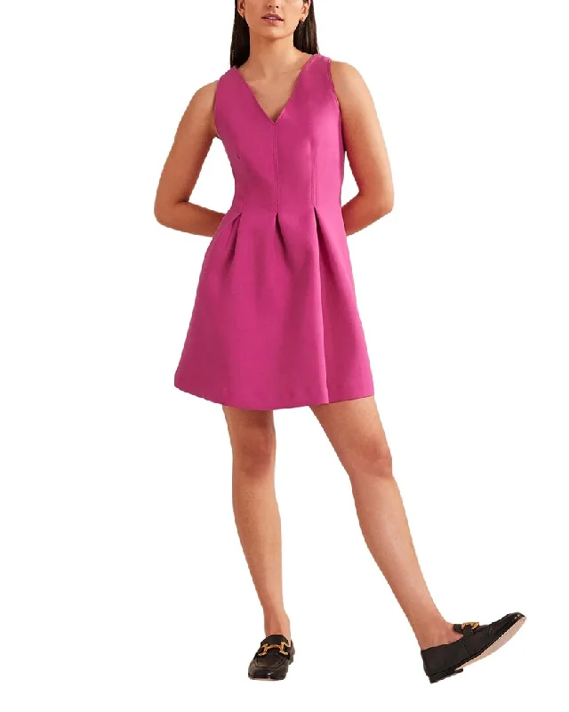 Boden V-Neck Wool-Blend Skater Mini Dress Trendy Mini Dress with Belt