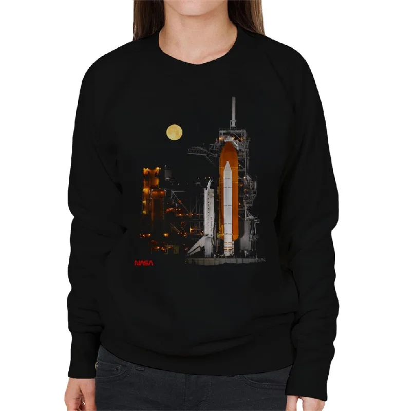 NASA STS 110 Discovery Shuttle At Launch Pad Women's Sweatshirt Hoodie with Applique Textured Unique NASA STS 110 Discovery Shuttle At Launch Pad Women's Sweatshirt Hoodie with Applique Textured Unique