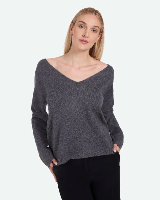 Codas 3801 Jumper - Grey Melange Notch Collar Peter Pan Collar Cowl Neck