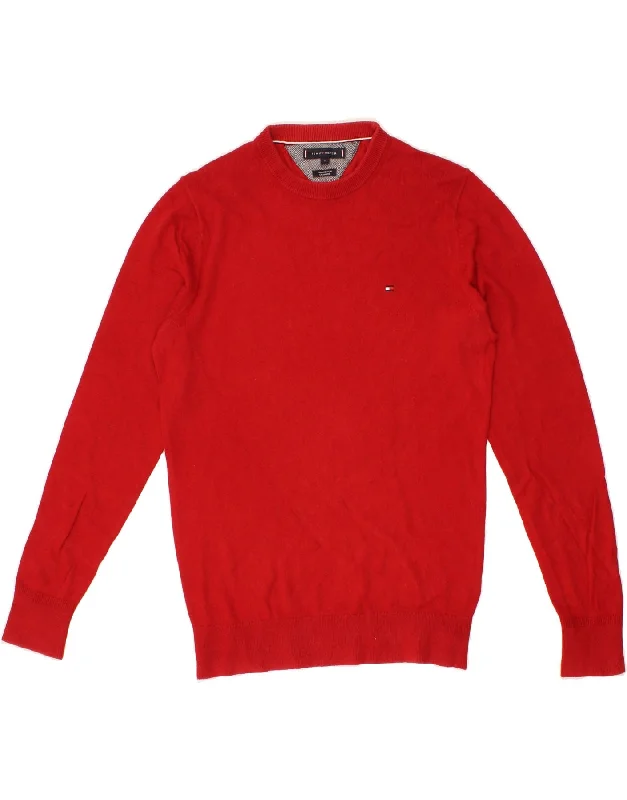 TOMMY HILFIGER Mens Crew Neck Jumper Sweater Small Red Cotton Front Pockets Side Pockets Patch Pockets TOMMY HILFIGER Mens Crew Neck Jumper Sweater Small Red Cotton Front Pockets Side Pockets Patch Pockets