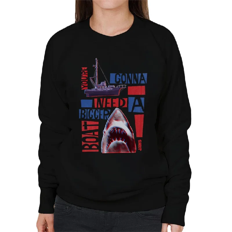 Jaws You Are Gonna Need A Bigger Boat Montage Women's Sweatshirt Hoodie with Distressed Vintage Worn Jaws You Are Gonna Need A Bigger Boat Montage Women's Sweatshirt Hoodie with Distressed Vintage Worn