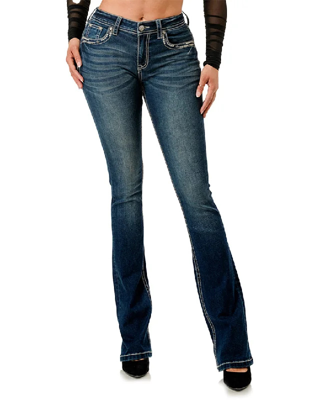Women's Horseshoe & Horse Head Boot Cut Jeans Casual Loose Fit Jeans