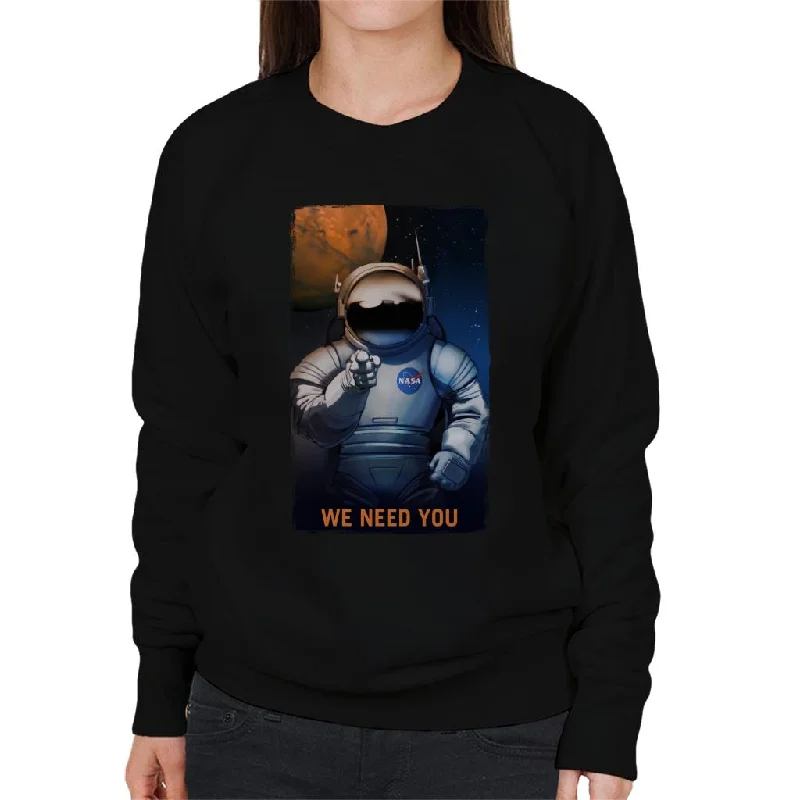 NASA We Need You Women's Sweatshirt Hoodie with Hem Applique Textured Unique