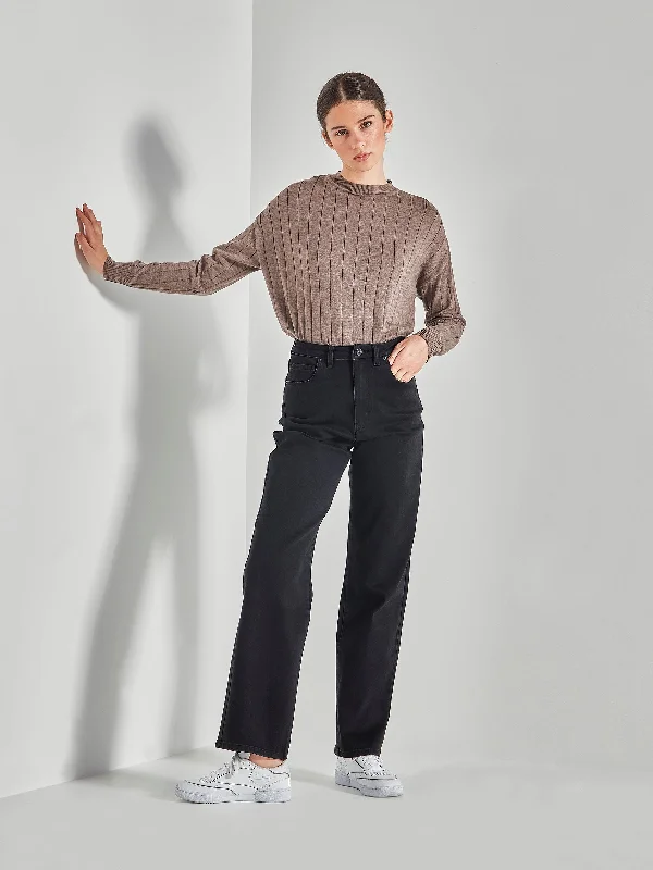 Relaxed Straight Leg Jean (Denim) Black Trendy Colored Denim Jeans