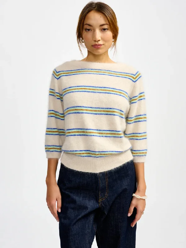 Bellerose Dature Stripe Sweater in Stripe A Cream Mint Blue Neon Metallic Matte