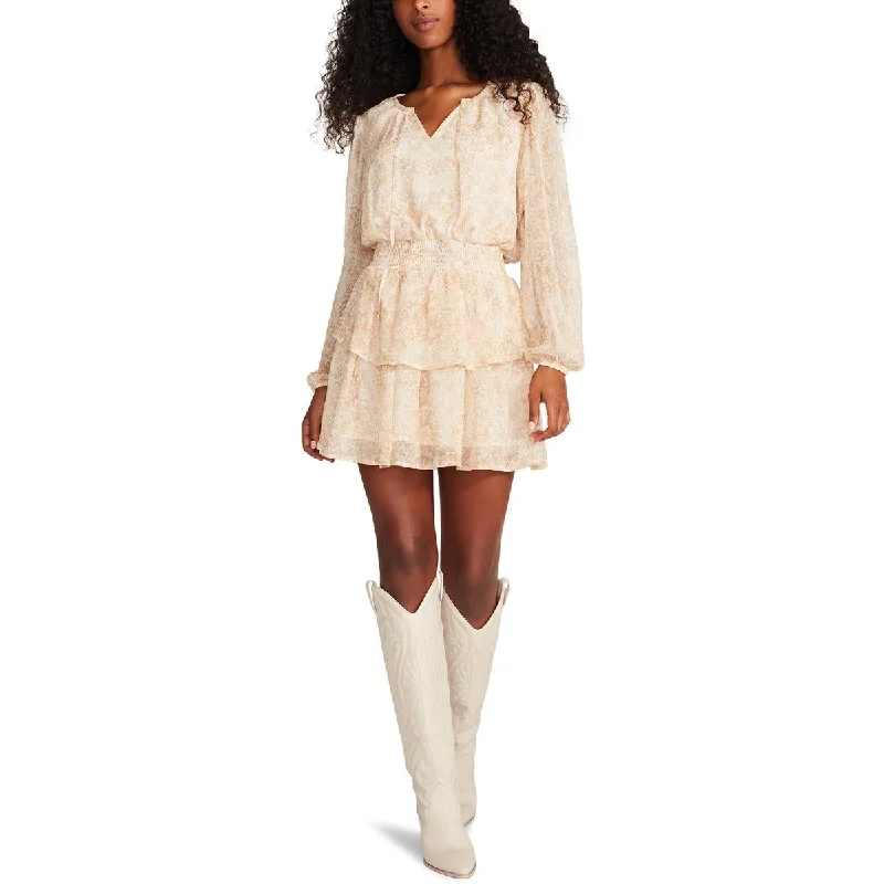 Womens Smocked Short Mini Dress Cozy Wraparound Mini Dress