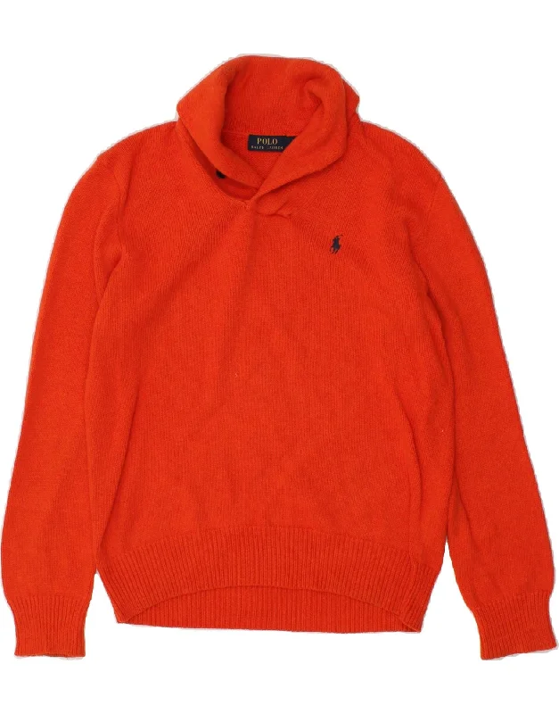 POLO RALPH LAUREN Mens Shawl Neck Jumper Sweater Medium Orange Cotton Welt Pockets Slit Pockets Flap Pockets POLO RALPH LAUREN Mens Shawl Neck Jumper Sweater Medium Orange Cotton Welt Pockets Slit Pockets Flap Pockets