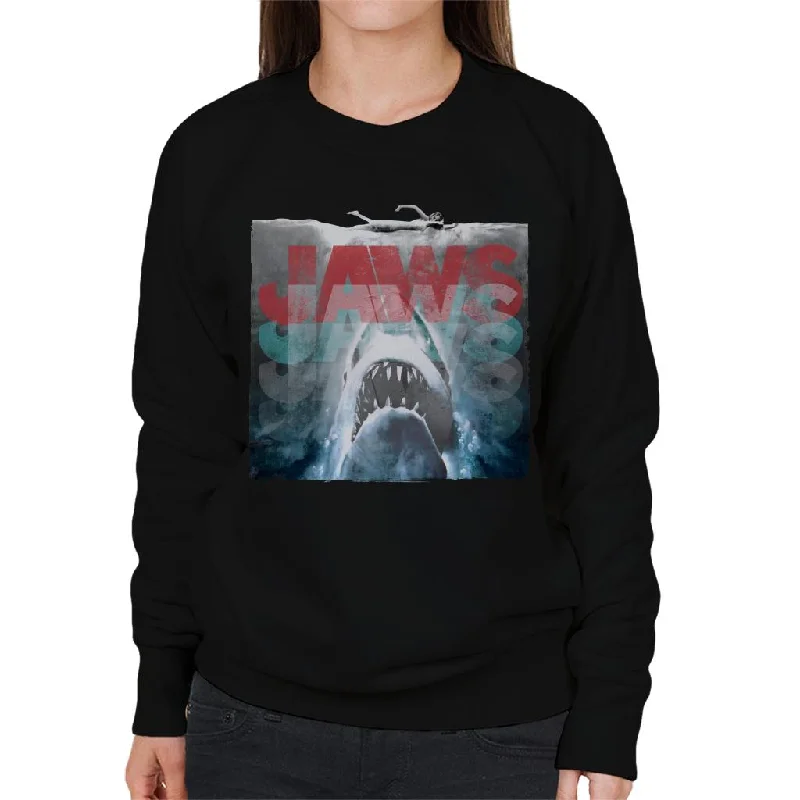 Jaws Layered Text Logo Women's Sweatshirt Hoodie with Zipper Versatile Modern