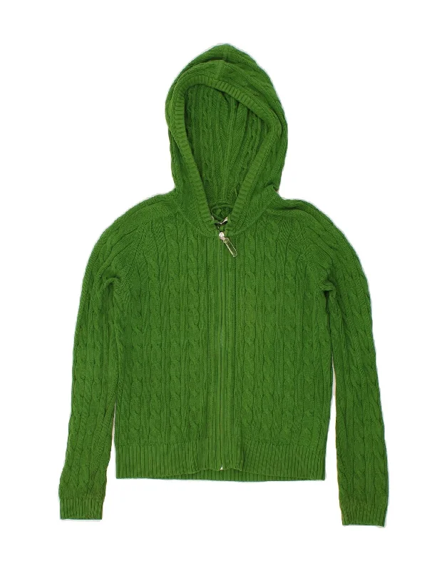 TOMMY HILFIGER Womens Hooded Cardigan Sweater UK 10 Small Green Cotton Toggled Drawstring Belted TOMMY HILFIGER Womens Hooded Cardigan Sweater UK 10 Small Green Cotton Toggled Drawstring Belted