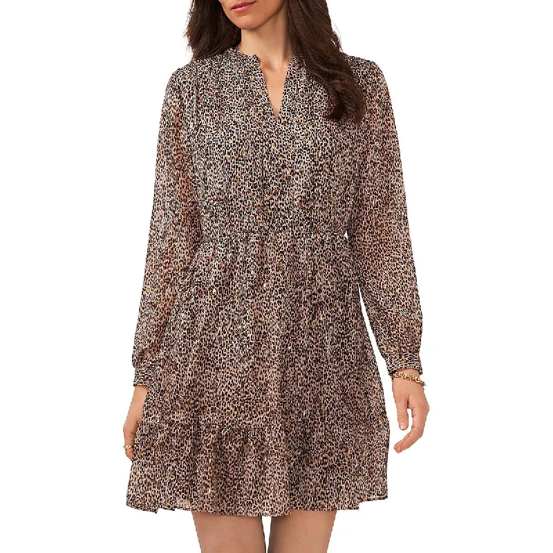Womens Tiered Pleated Mini Dress Classic Floral Mini Dress