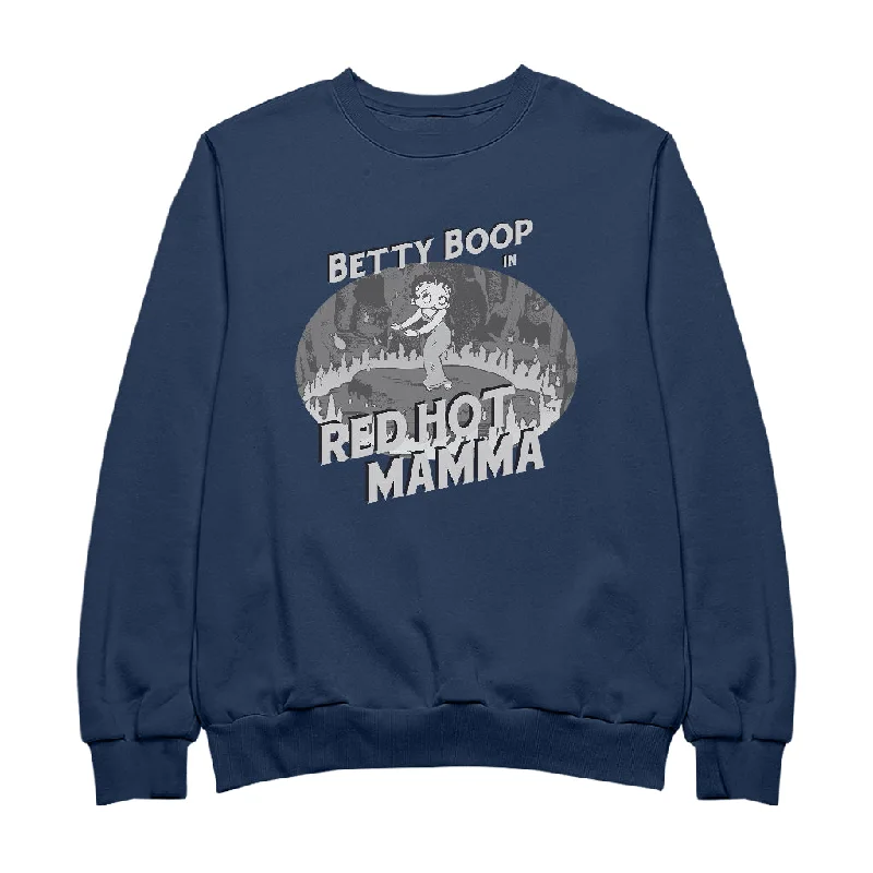 Betty Boop In Red Hot Mamma Women's Sweatshirt Hoodie with Contrast Stitching Detailed Premium Betty Boop In Red Hot Mamma Women's Sweatshirt Hoodie with Contrast Stitching Detailed Premium
