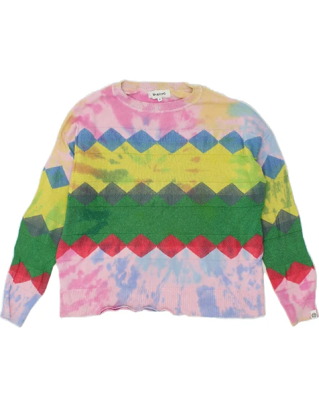 DESIGUAL Womens Crew Neck Jumper Sweater UK 14 Medium Multicoloured Denim Fabric Leather Fabric Suede Fabric DESIGUAL Womens Crew Neck Jumper Sweater UK 14 Medium Multicoloured Denim Fabric Leather Fabric Suede Fabric