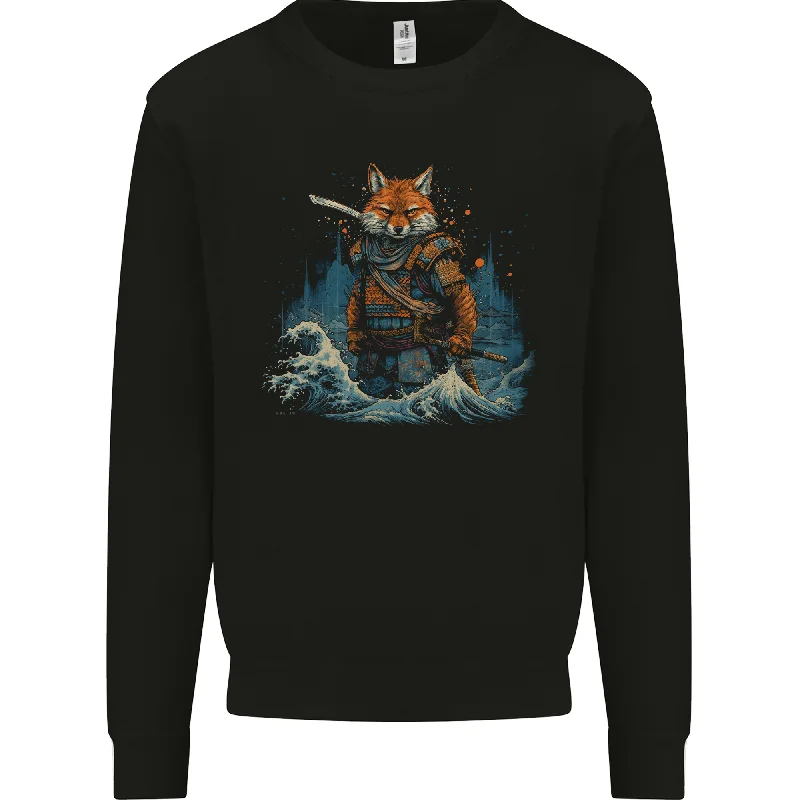 A Japanese Samurai Kitsune Bushido Ronin Mens Sweatshirt Jumper Hoodie with Raw Hem Edgy Unfinished