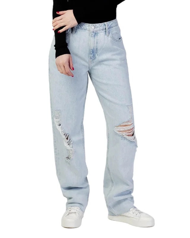 Calvin Klein Jeans Women's Straight Ripped Jeans Fashionable White Denim Jeans