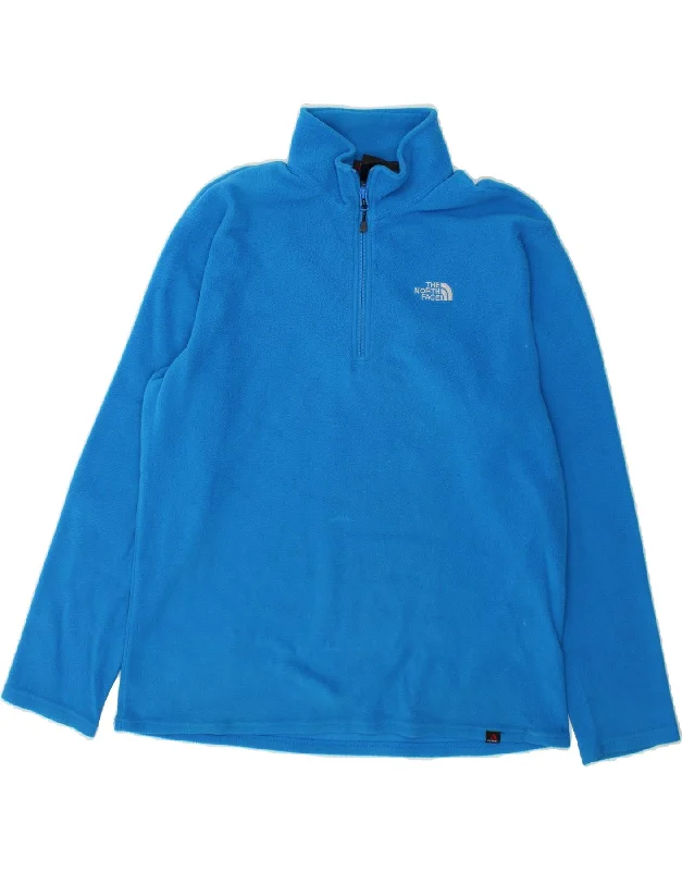 THE NORTH FACE Mens Zip Neck Fleece Jumper Large Blue Polyester Ribbed Striped Patterned