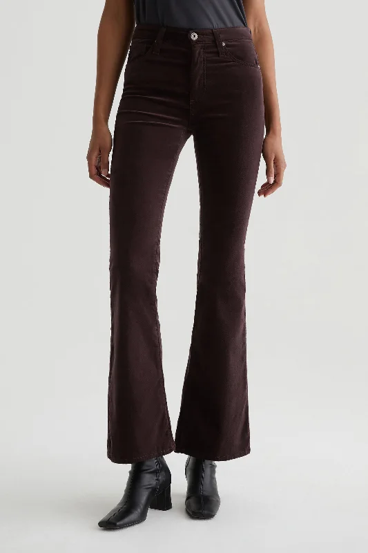 AG Farrah High-Rise Burgundy Velvet Bootcut Jeans Fashionable Jeggings Style Jeans