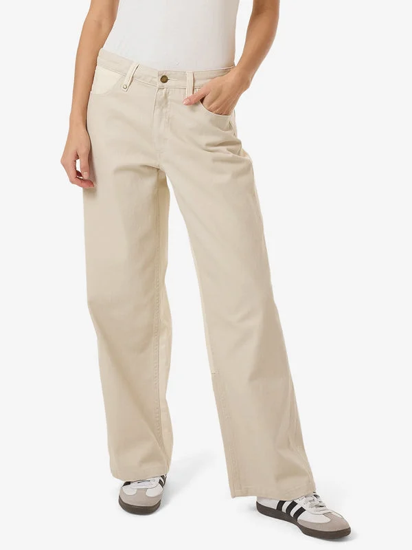 THRILLS Pieces Billie Low Jean - ALABASTER Fashionable Frayed Hem Denim