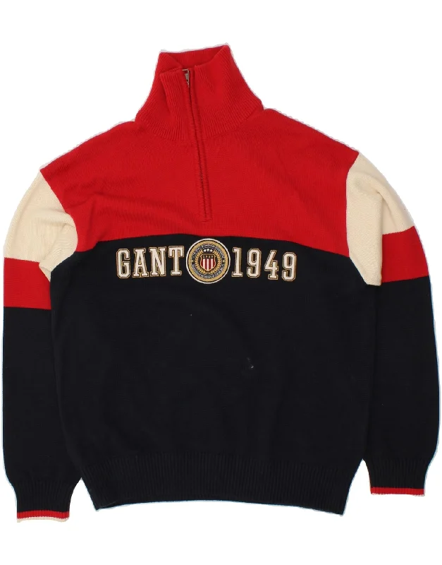 GANT Mens Graphic Zip Neck Jumper Sweater Medium Navy Blue Colourblock High Neck Crew Neck V-Neck