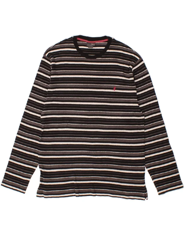 MARLBORO CLASSICS Womens Crew Neck Jumper Sweater UK 20 2XL Black Striped Embroidered Appliqued Beaded MARLBORO CLASSICS Womens Crew Neck Jumper Sweater UK 20 2XL Black Striped Embroidered Appliqued Beaded