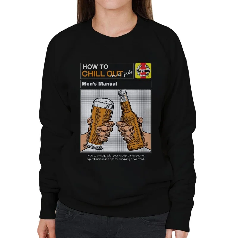 Haynes How To Chill Out In A Pub Women's Sweatshirt Hoodie with Raw Hem Edgy Unfinished Haynes How To Chill Out In A Pub Women's Sweatshirt Hoodie with Raw Hem Edgy Unfinished