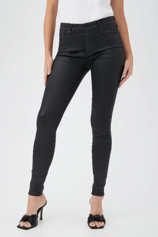 AG WOMEN'S FARRAH BLACK LEATHERETTE HIGH-RISE SKINNY JEAN Elegant Tapered Leg Denim