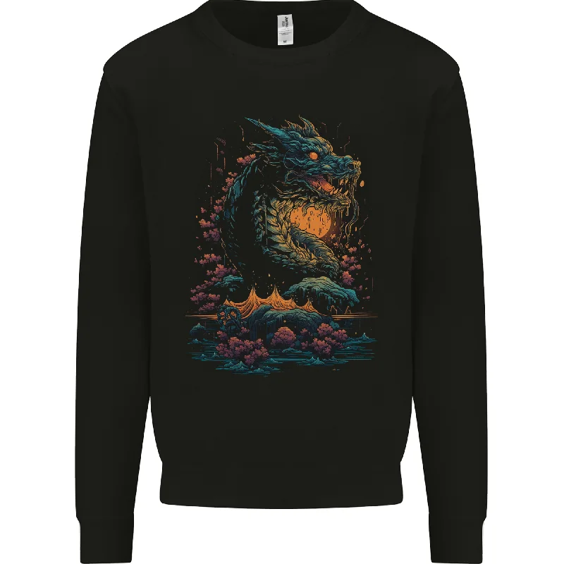 A Japanese Fantasy Water Dragon Mens Sweatshirt Jumper Hoodie with Rhinestones Sparkly Elegant A Japanese Fantasy Water Dragon Mens Sweatshirt Jumper Hoodie with Rhinestones Sparkly Elegant