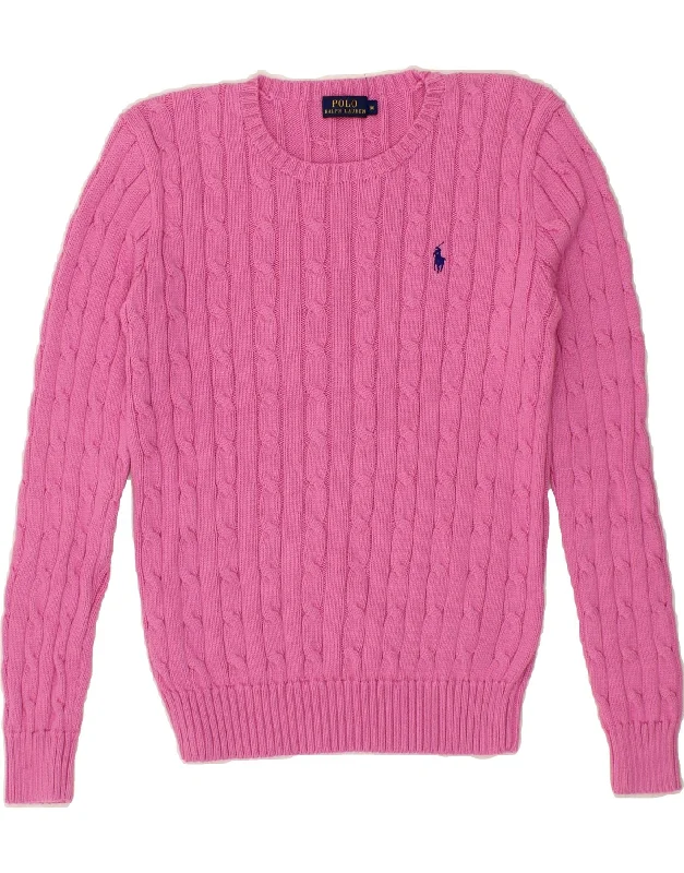 POLO RALPH LAUREN Womens Crew Neck Jumper Sweater UK 14 Medium Pink Cotton Wool Fabric Cashmere Fabric Tweed Fabric POLO RALPH LAUREN Womens Crew Neck Jumper Sweater UK 14 Medium Pink Cotton Wool Fabric Cashmere Fabric Tweed Fabric