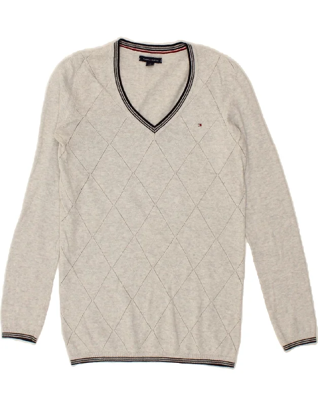 TOMMY HILFIGER Womens V-Neck Jumper Sweater UK 6 XS Grey Argyle/Diamond Chenille Fabric Brocade Fabric Lace Fabric TOMMY HILFIGER Womens V-Neck Jumper Sweater UK 6 XS Grey Argyle/Diamond Chenille Fabric Brocade Fabric Lace Fabric