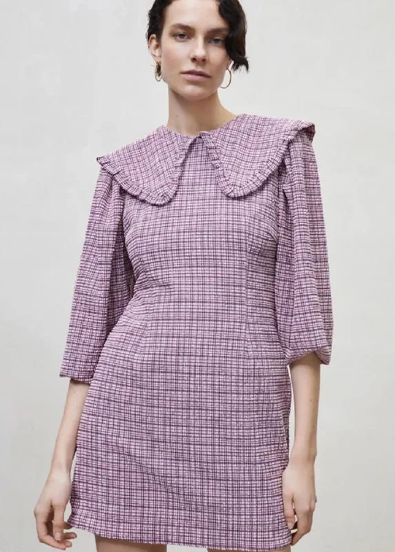 Women checked mini dress - Mauve Cozy Wraparound Mini Dress