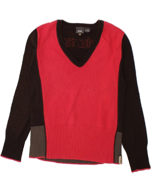 G-STAR Womens Graphic V-Neck Jumper Sweater UK 16 Large Pink Colourblock Stretchy Elastic Breathable G-STAR Womens Graphic V-Neck Jumper Sweater UK 16 Large Pink Colourblock Stretchy Elastic Breathable