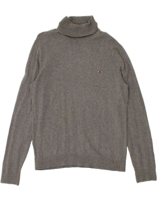 TOMMY HILFIGER Mens Roll Neck Jumper Sweater Large Grey Cotton Seamless Knitted Crochet TOMMY HILFIGER Mens Roll Neck Jumper Sweater Large Grey Cotton Seamless Knitted Crochet