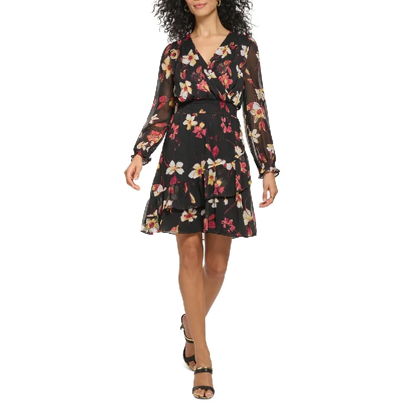 Womens Chiffon Floral Mini Dress Chic Halter Mini Dress