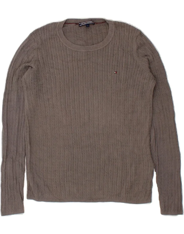 TOMMY HILFIGER Womens Crew Neck Jumper Sweater UK 12 Medium Grey Cotton Beaded Sweater Sequined Faux Fur TOMMY HILFIGER Womens Crew Neck Jumper Sweater UK 12 Medium Grey Cotton Beaded Sweater Sequined Faux Fur