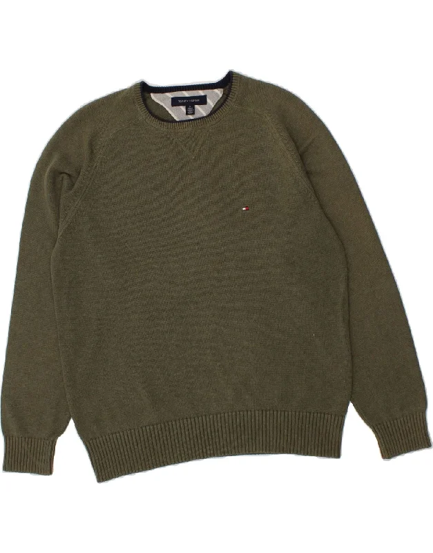 TOMMY HILFIGER Mens Crew Neck Jumper Sweater Medium Khaki Cotton Handmade Hand-knitted Hand-woven TOMMY HILFIGER Mens Crew Neck Jumper Sweater Medium Khaki Cotton Handmade Hand-knitted Hand-woven