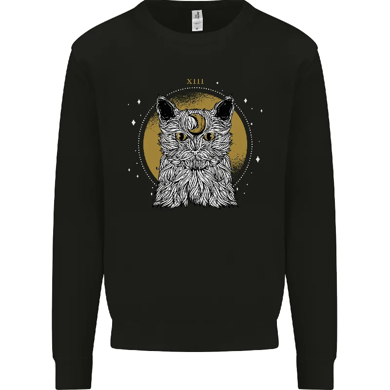 A Lunar Cat Moon Mens Sweatshirt Jumper Hoodie with Half-Zip Sporty Casual
