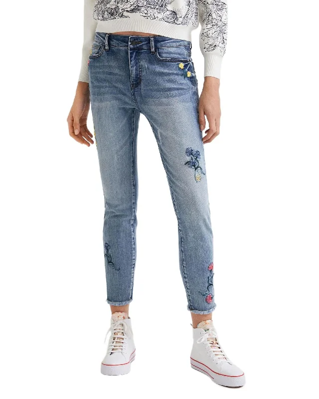 Desigual Floral Skinny Jeans for Women Stylish Cargo Style Jeans
