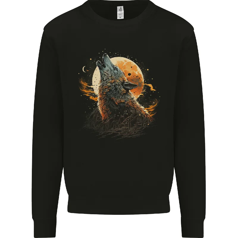 A Howling Wolf in the Moon Light Mens Sweatshirt Jumper Oversized Hoodie Comfort Casual A Howling Wolf in the Moon Light Mens Sweatshirt Jumper Oversized Hoodie Comfort Casual
