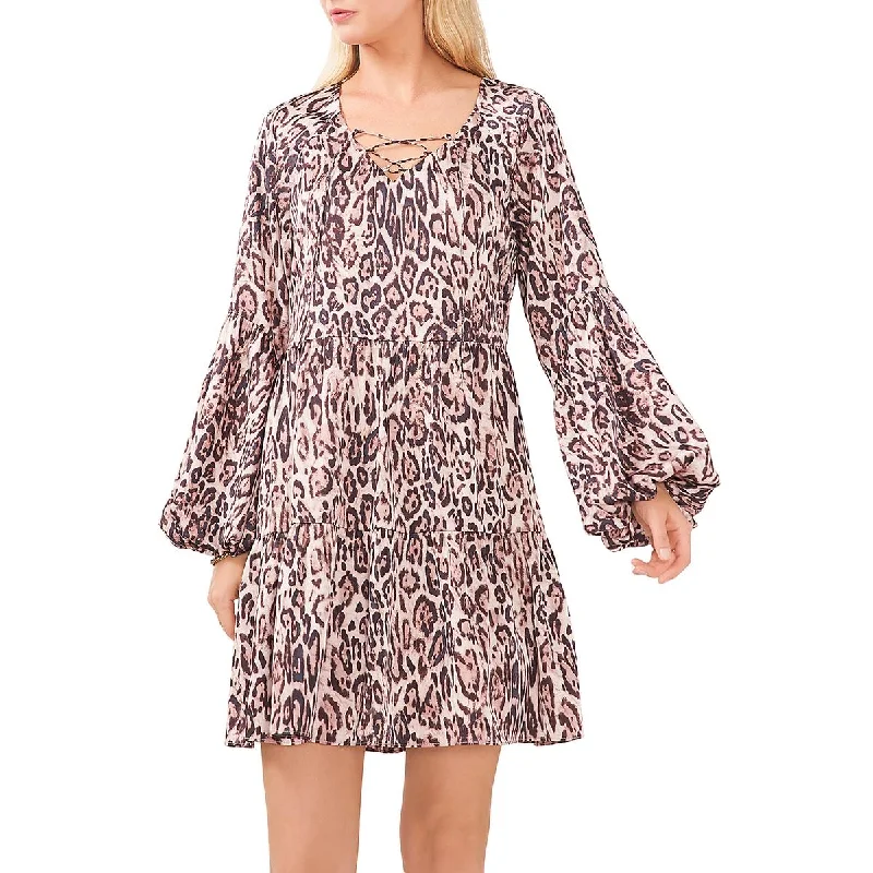 Womens Animal Print Short Mini Dress Fashionable Mini Dress with Slits