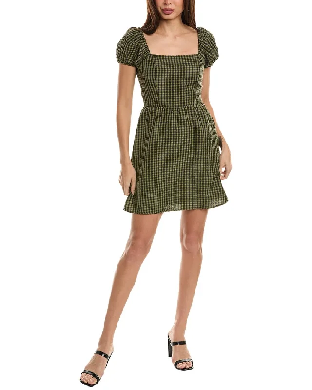 Socialite Puff Sleeve Smocked Mini Dress Trendy Crossover Mini Dress