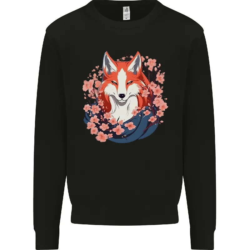 A Japanese Kitsune With Flowers Fox Mens Sweatshirt Jumper Hoodie with Metallic Shiny Futuristic A Japanese Kitsune With Flowers Fox Mens Sweatshirt Jumper Hoodie with Metallic Shiny Futuristic