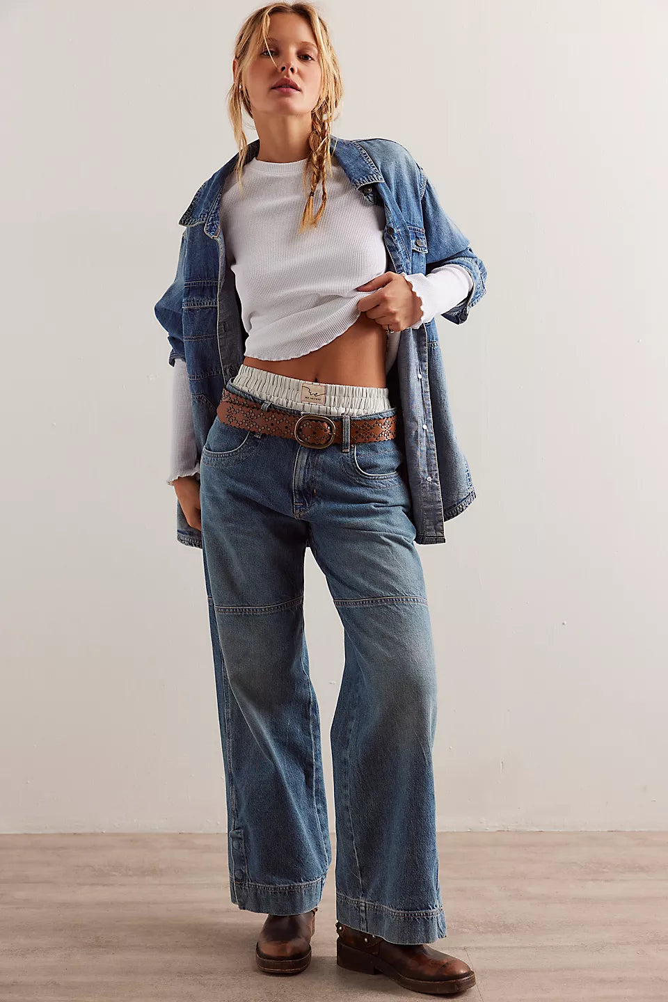 Free People We The Free Benji Relaxed Wide-Leg Jeans - SALT OF THE EARTH Elegant Wide-Leg Jeans