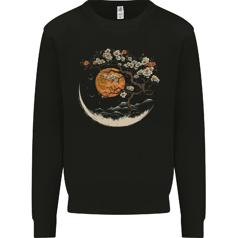 A Japanese Style Tree on a Moon Fantasy Mens Sweatshirt Jumper Hoodie with Oversized Fit Loose Comfortable
