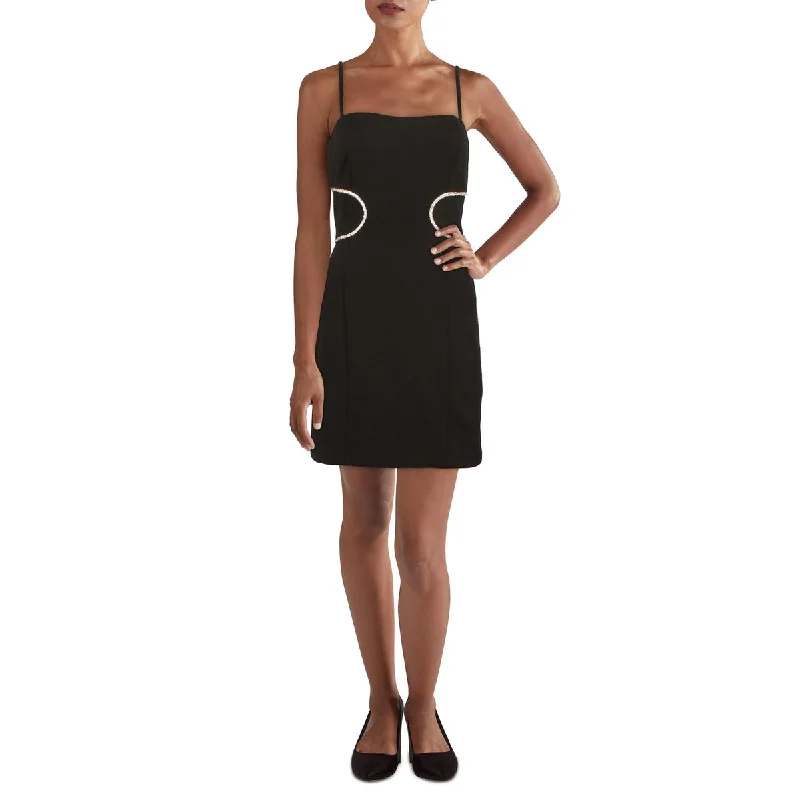 Raina Womens Rihinestone Short Mini Dress Elegant Satin Lace Mini Dress
