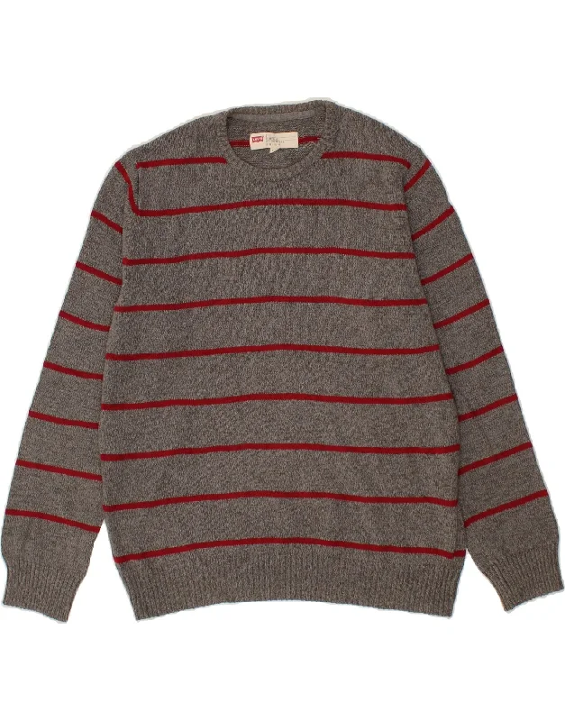 LEVI'S Mens Standard Fit Crew Neck Jumper Sweater Large Grey Striped Ribbed Striped Patterned LEVI'S Mens Standard Fit Crew Neck Jumper Sweater Large Grey Striped Ribbed Striped Patterned