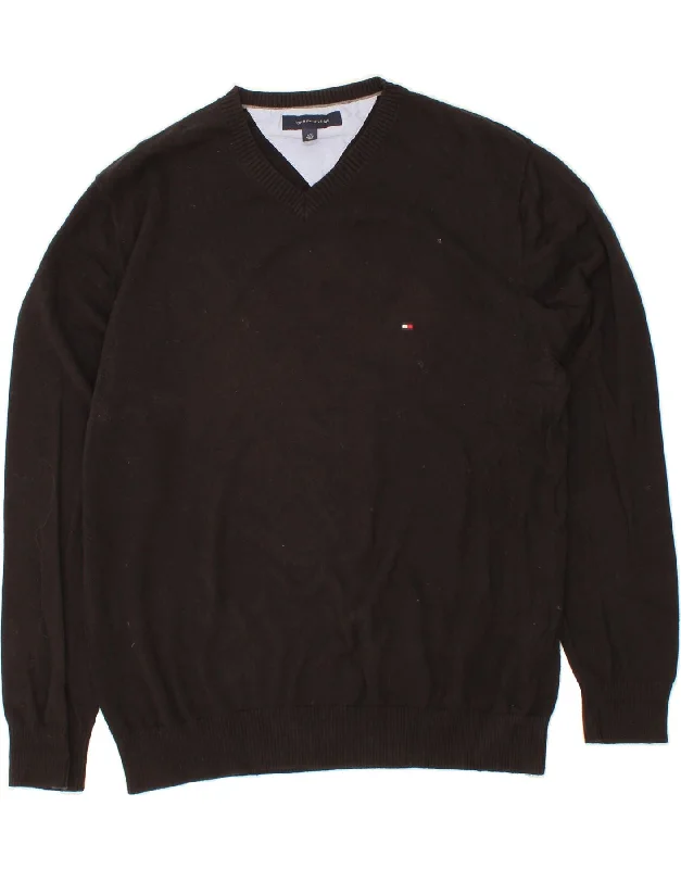 TOMMY HILFIGER Mens V-Neck Jumper Sweater Large Black Cotton Stylish Fashionable Trendy TOMMY HILFIGER Mens V-Neck Jumper Sweater Large Black Cotton Stylish Fashionable Trendy