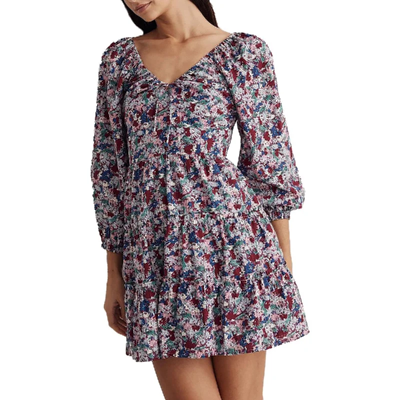 Womens Floral Tiered Mini Dress Classic Casual Mini Dress